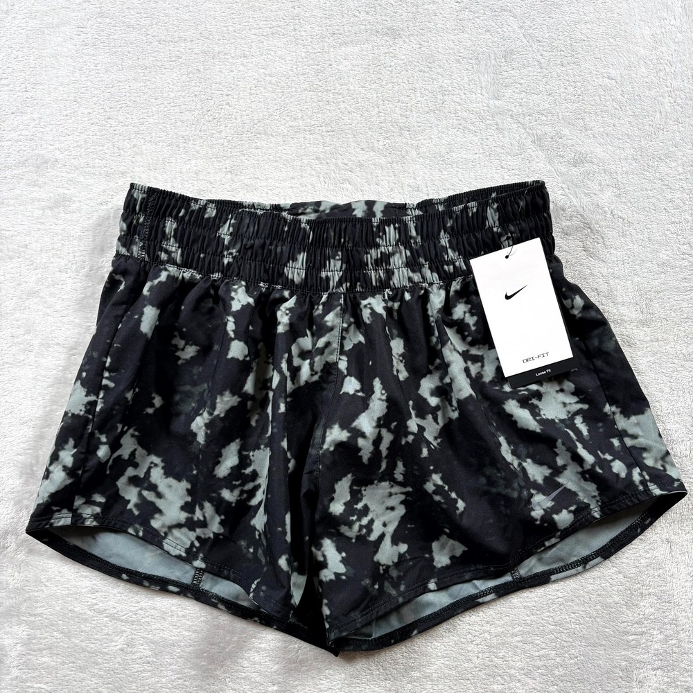 Nike Dri Fit One Brief Lined 3" Shorts Womens Small Gray Black Printed Training‎